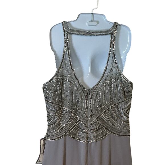 Betsy & Adam Metallic Beaded Chiffon Long Evening Gown Grey Women Size 16 NWT - Picture 11 of 13